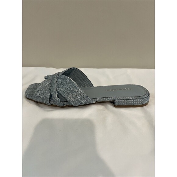Calvin Klein Raffia Flat Sandals Powder Blue Size 7 - Picture 12 of 13